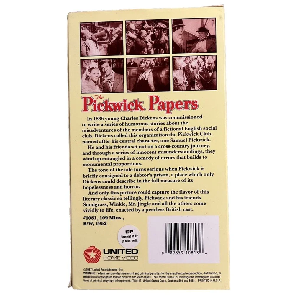 Pickwick Papers VHS 1987 Charles Dickens Rare Tape United Home Video